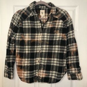Billabong Bleach Dyed Tie Dye Black White, Brown 100% Cotton Flannel Shirt Small